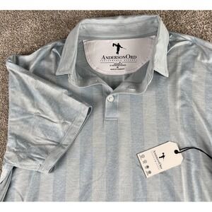 NWT Anderson Ord Performance Golf Bay Polo Skyway Heather Blue Striped Men M